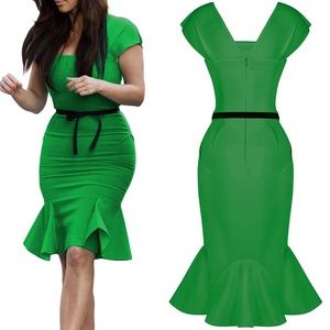 Green Casual Peplum Bodycon Dress